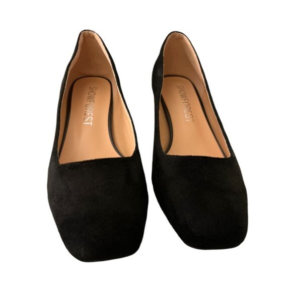 Showforest Womens Black Square Toe with Chunky Heel Suede Pump Size 8 - Picture 2 of 10